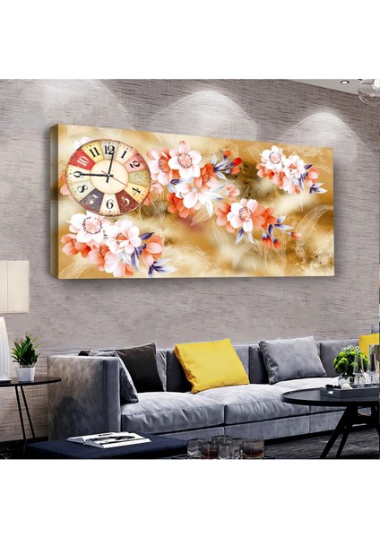 Çiçek 100 X 50 Cm Saatli Kanvas Tablo