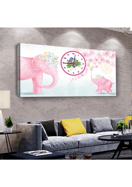 Kız Çocuğu Odası 100 X 50 Cm Saatli Kanvas Tablo