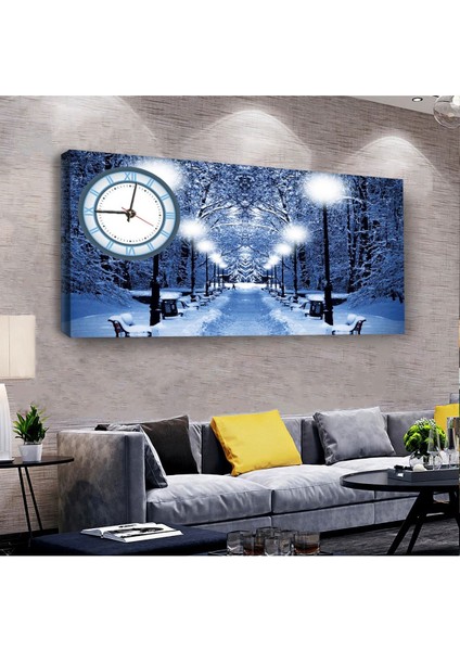 Kış Manzara 100 X 50 Cm Saatli Kanvas Tablo