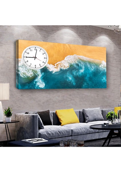 Okyanus Kenarı Manzara 100 X 50 Cm Saatli Kanvas Tablo