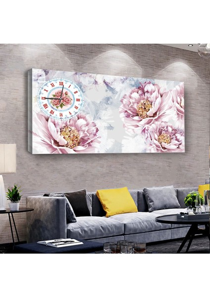 Gül 100 X 50 Cm Saatli Kanvas Tablo