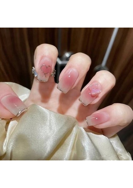 24 Adet/takım Elmas Çivili Manikür Yama Giyilebilir Balerin Çivi Çıkarılabilir Kısa Yuvarlak Tabut Çivi ile Tutkal Sahte Çivi Bitmiş (Yurt Dışından)