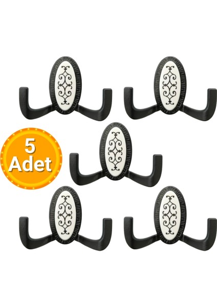 5 Adet Metal Vestiyer Askılığı - Mat Siyah, Desenli, Dayanıklı, Elbise ve Mobilya Askılığı