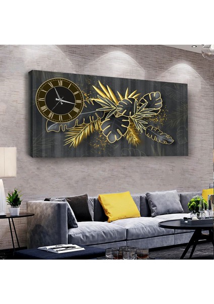 Siyah Bitki 100 X 50 Cm Saatli Kanvas Tablo