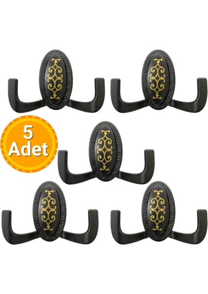 5 Adet Metal Vestiyer Askılığı - Mat Siyah, Desenli, Dayanıklı, Elbise ve Mobilya Askılığı