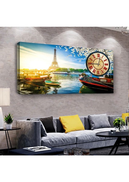 Eiffel Manzara 100 X 50 Cm Saatli Kanvas Tablo