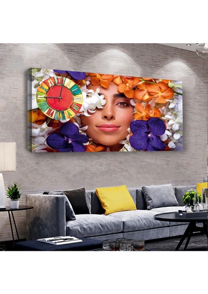 Kadın Yüzü 100 X 50 Cm Saatli Kanvas Tablo