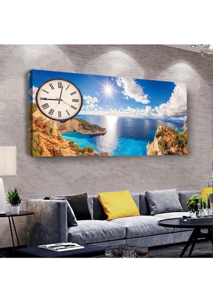 Deniz Manzara 100 X 50 Cm Saatli Kanvas Tablo