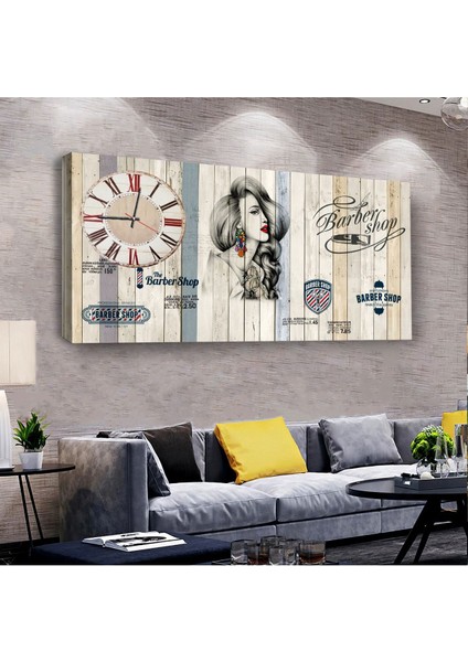 Kadın Kuaför 100 X 50 cm Saatli Kanvas Tablo