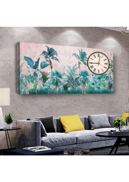 Mavi Bitki 100 X 50 Cm Saatli Kanvas Tablo