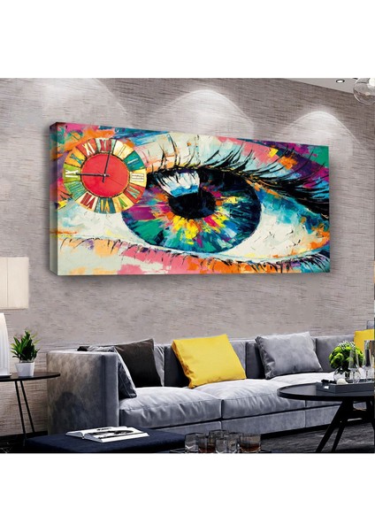 Renkli Göz 100 X 50 Cm Saatli Kanvas Tablo