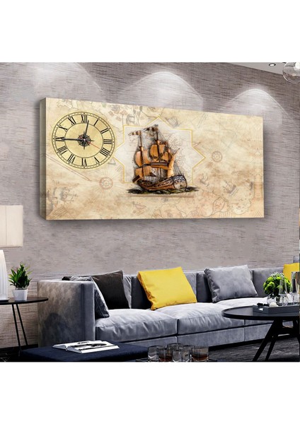 Piri Reis 100 X 50 Cm Saatli Kanvas Tablo