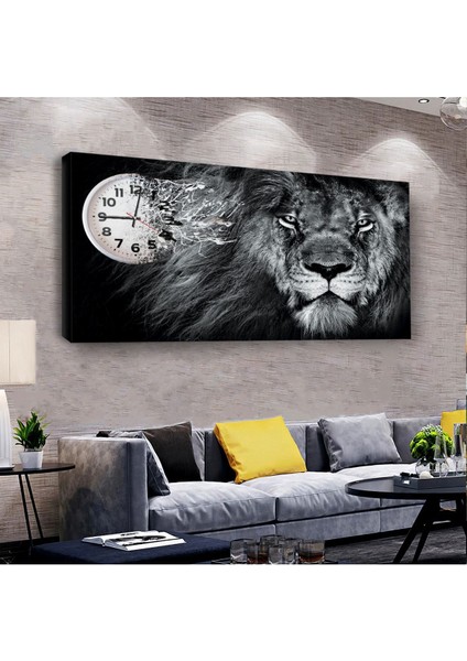 Aslan 100 X 50 Cm Saatli Kanvas Tablo