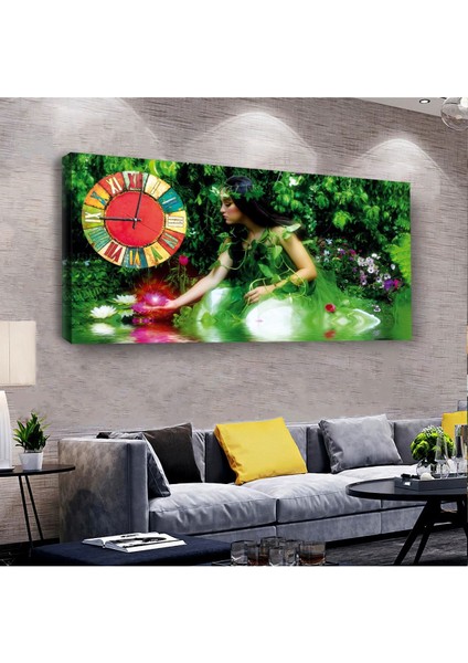 Güzel Kız 100 X 50 Cm Saatli Kanvas Tablo