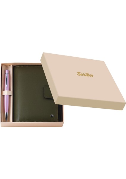 Dr 3202C12 Ajanda ve 62 Pembe Tükenmez Kalem Set Haki