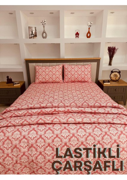 Çift Kişilik Nevresim Takımı Ottoman Serisi Narçiçeği Desenli Lastikli Çarşaflı