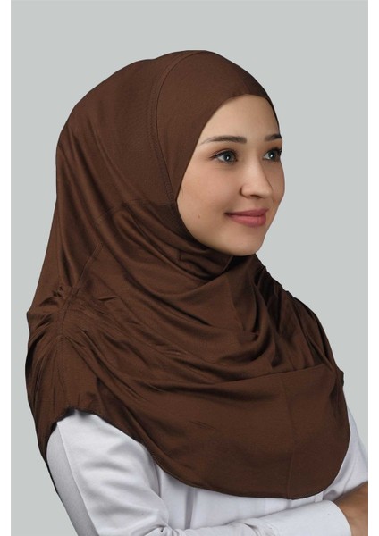 Hazır Türban Büzgülü Pileli Pratik Eşarp Tesettür Hijab - Namaz Örtüsü - Çikolata