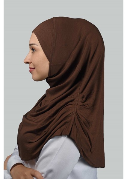 Hazır Türban Büzgülü Pileli Pratik Eşarp Tesettür Hijab - Namaz Örtüsü - Çikolata