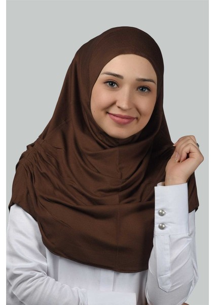 Hazır Türban Büzgülü Pileli Pratik Eşarp Tesettür Hijab - Namaz Örtüsü - Çikolata