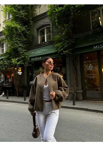 Kaşe Kaşmir Fermuarlı Ceket - Haki modelleri