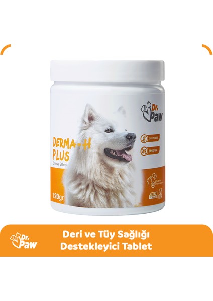 Derma H Plus Büyük Irk Köpekler için Glütensiz ve Şekersiz Tüy ve Cilt Sağlığı Destekleyici Çiğnenebilir Tablet (60 Tablet, 120 gr)