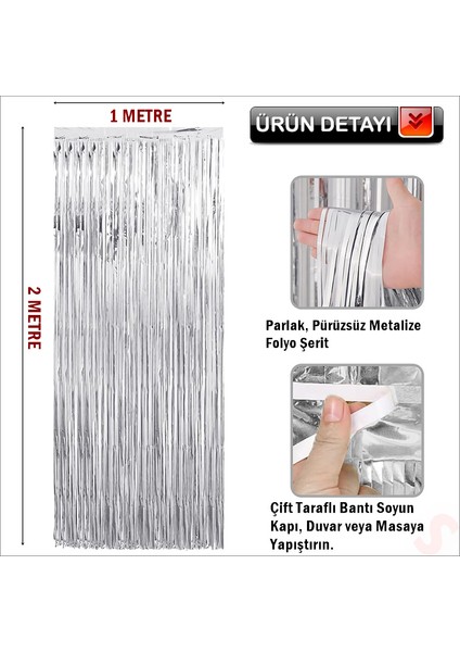 Kapı, Duvar ve Arka Fon Saçaklı Perde 1mt x 2mt - Gümüş