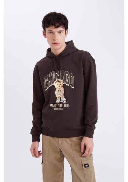 Boxy Fit Kapüşonlu Baskılı Sweatshirt D0853AX24AU