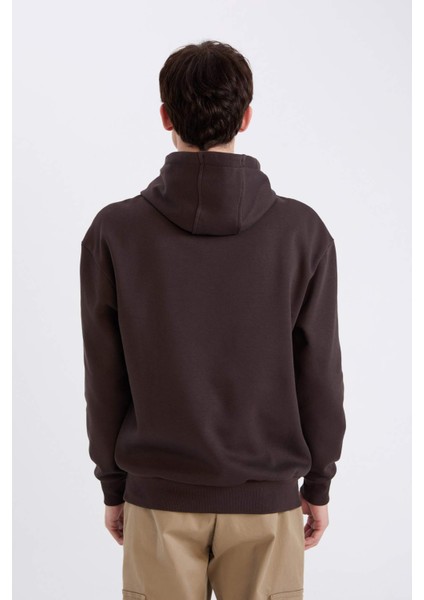 Boxy Fit Kapüşonlu Baskılı Sweatshirt D0853AX24AU