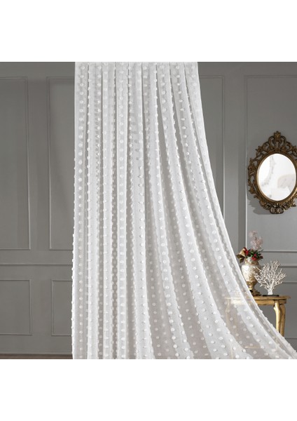 Keten Ponponlu Ekru 1 x 3 Sık Pile Tül Perde