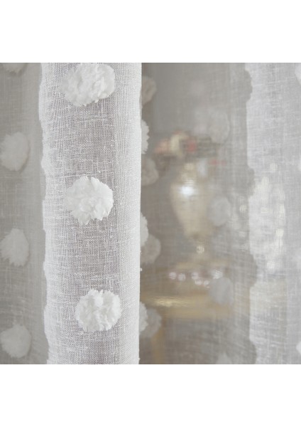 Keten Ponponlu Ekru 1 x 3 Sık Pile Tül Perde fırsatları