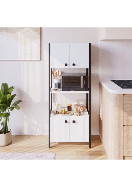 Ygdecor Mutfak Standı Kapaklı 4 Raflı Mikrodalga Fırın Rafı Çok Amaçlı Dolap Mutfak Rafı Mutfak Bangosu