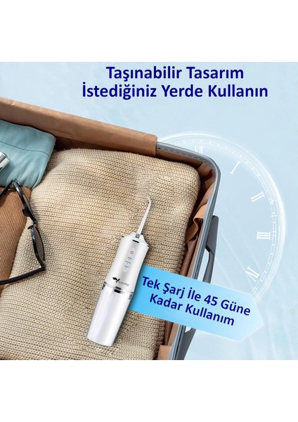 Şarj Edilebilir 4 Başlıklı Taşınabilir Diş Protez Bakım ve Ağız Duşu Yüksek Kapasite Beyaz