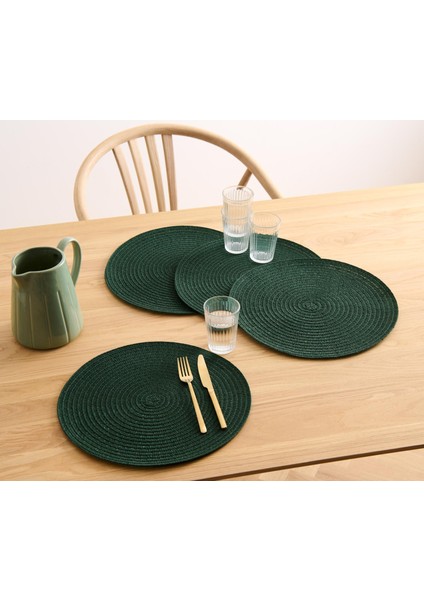 4 Adet Amerikan Servis, Yuvarlak, Yeşil