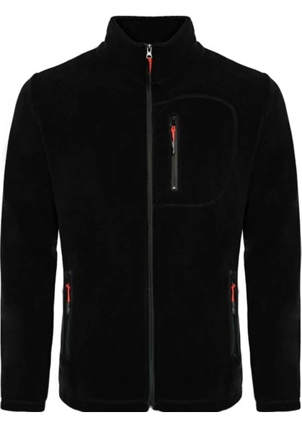 My Vintage erkek Polar Tam Fermuarlı 3 Cepli Tactical Flecee Siyah