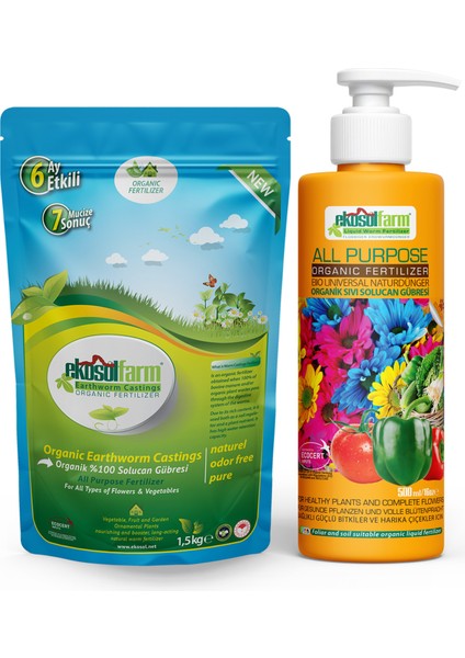 Solucan Gübresi 1,5 kg + Ekosolfarm Sıvı Solucan Gübresi 500 ml