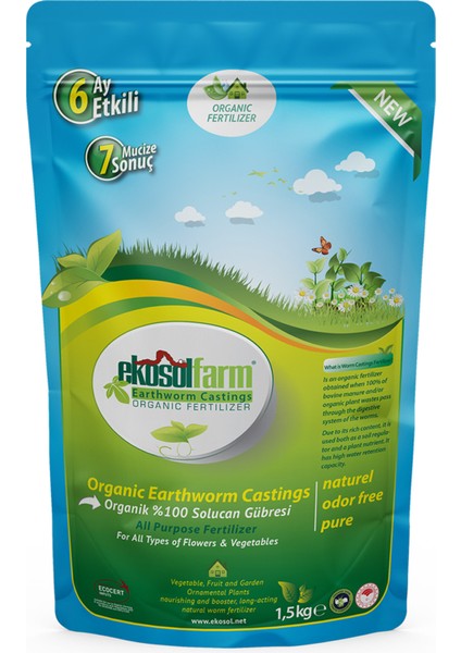 Solucan Gübresi 1,5 kg + Ekosolfarm Sıvı Solucan Gübresi 500 ml