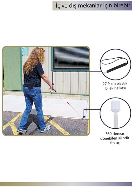 Görme Engelliler Için Beyaz Baston - 125 cm - 5 Parçalı