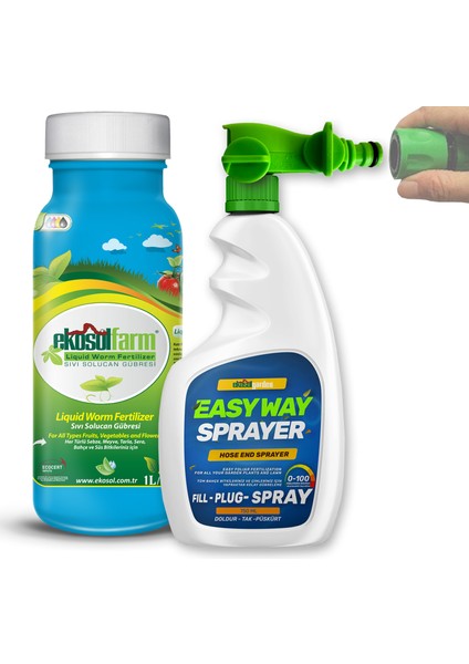 Sıvı Solucan Gübresi 1 Litre + Easy Way Hortum Ucu Sprayer Ewb - Çim ve Tüm Bahçe Bitkileriniz İçin