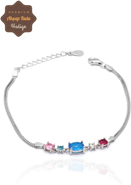 Akuamarin ve Sıra Taşlı 925 Ayar Gümüş Kadın Bileklik 201023530