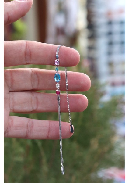 Akuamarin ve Sıra Taşlı 925 Ayar Gümüş Kadın Bileklik 201023530 fiyatları