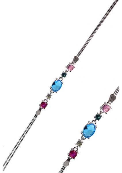 Akuamarin ve Sıra Taşlı 925 Ayar Gümüş Kadın Bileklik 201023530 fırsatları