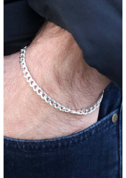 Gurmet Tasarım 5 mm 925 Ayar Gümüş Erkek Bileklik 201023527