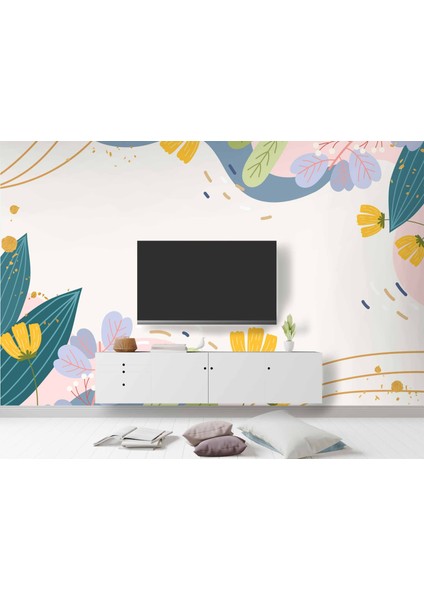 Renkli Yapay Çiçek Desenli Duvar Kağıdı modelleri