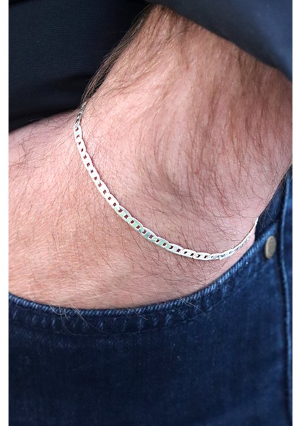 Zarif Tasarım 4 mm 925 Ayar Gümüş Erkek Bileklik 201023523