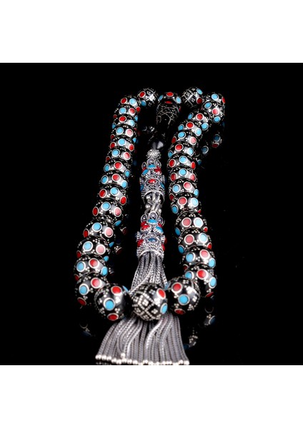 11.mm Gümüş Işleme Bordo Mavi Mineli Usta El Işçiliği Kuka Tesbih fırsatları