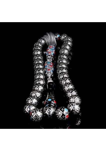 11.mm Gümüş Işleme Bordo Mavi Mineli Usta El Işçiliği Kuka Tesbih indirimleri