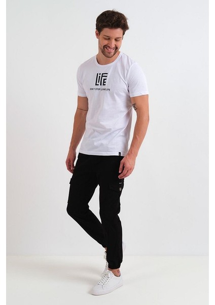Erkek Beli ve Paçası Lastikli Kargo Cepli Keten Jogger Pantolon