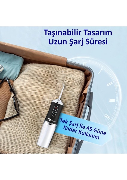Şarj Edilebilir 4 Başlıklı Taşınabilir Diş Protez Bakım ve Ağız Duşu Yüksek Kapasite Siyah indirimleri
