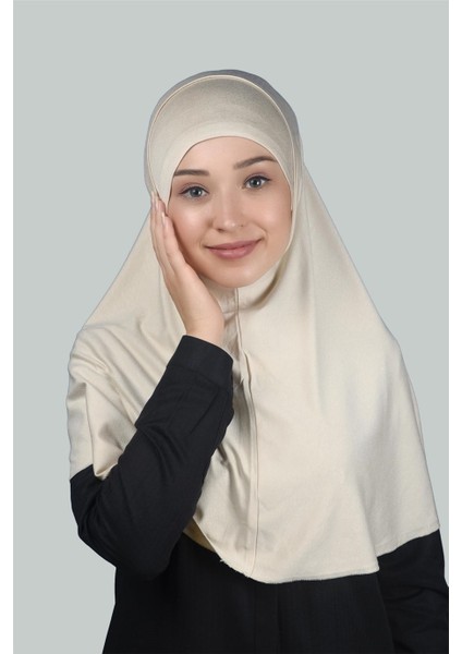 İkili Set Pratik Eşarp Hazır Türban Ve Hijab Tesettür Bonesi (Xl) - Krem