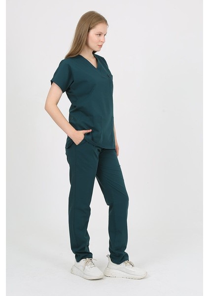 Daisy V Yaka Petrol Yeşili Unisex Uniforma (Likralı) 2xs - Takım - Hayır Isim Yazılmasın fiyatları